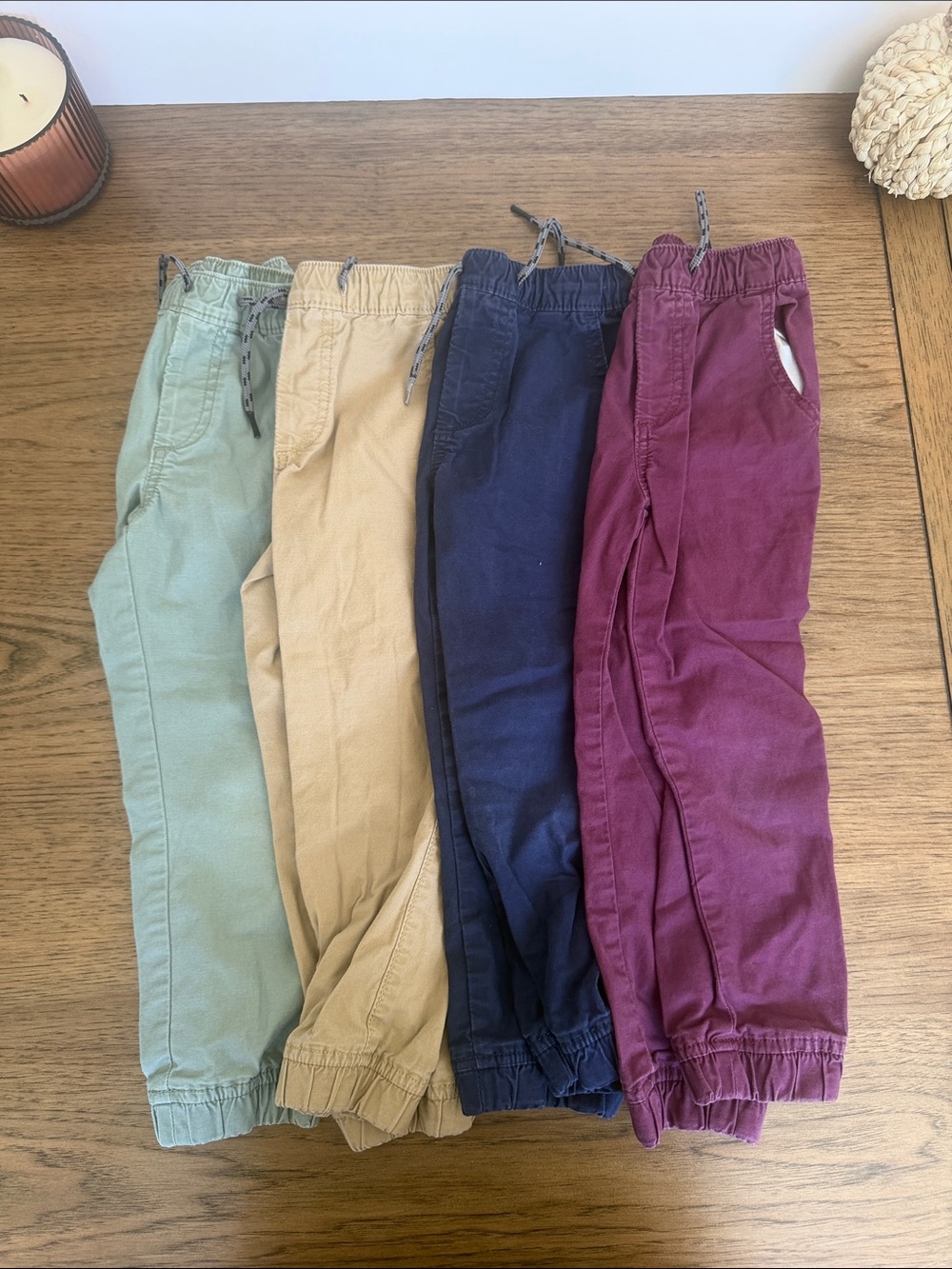 Bundle of 4 Gap Jogger Pants in Sage, Khaki, Navy & Burgundy